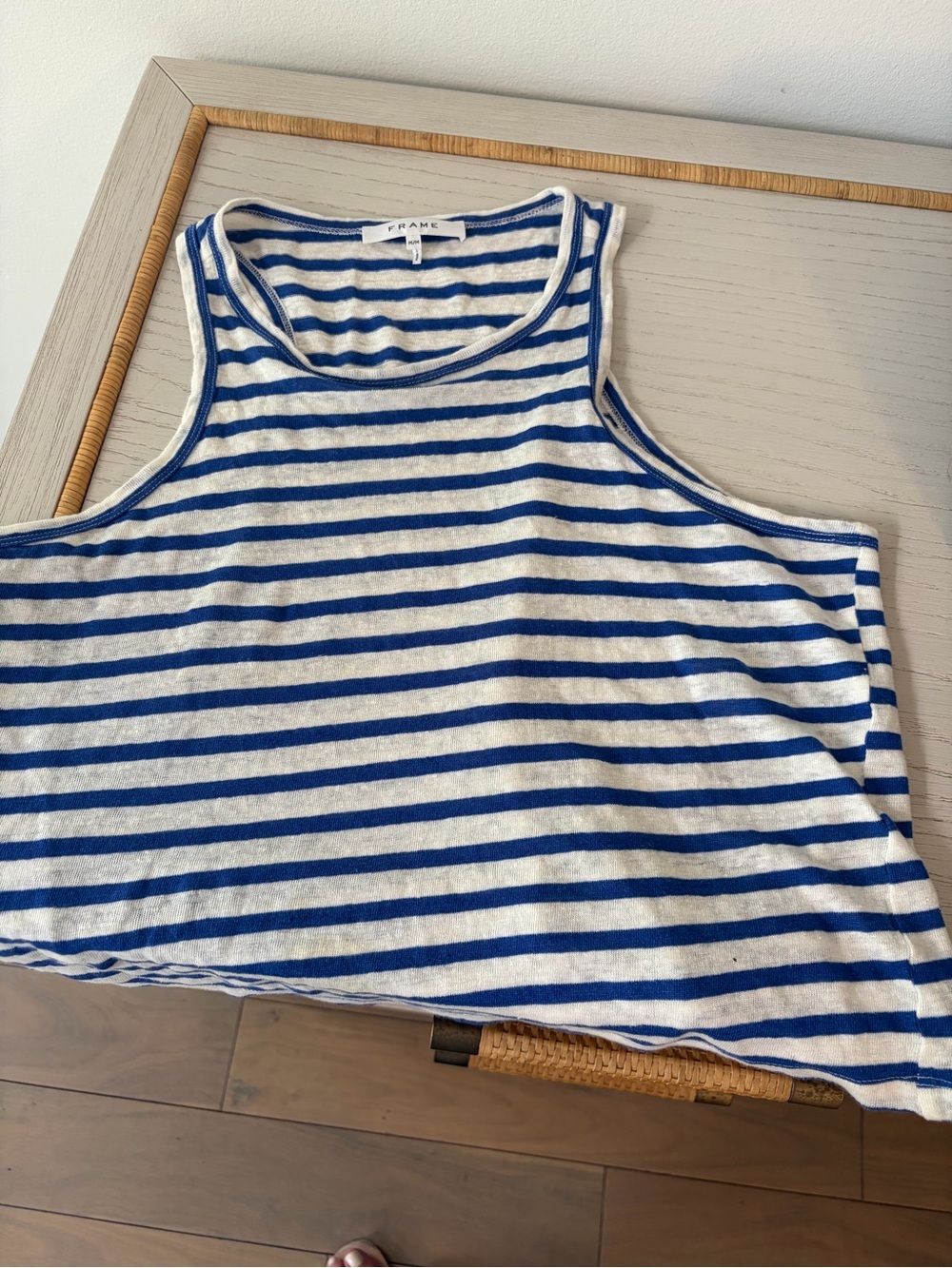 Frame Denim White and Blue Striped Sleeveless Tank